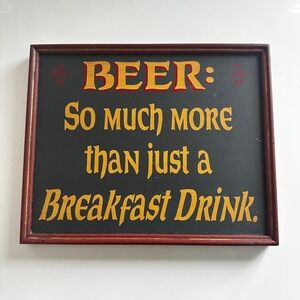 Vintage Beer Breakfast Drink Wooden Bar Sign Man Cave Wall Decor Plaque Humor